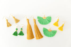 THE CALI 1-1/4” green tassel earrings