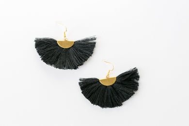 THE RHONDA fan black tassel earrings #tasseleverything