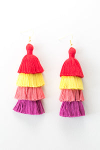 THE AMBER 3” red, yellow, pink and purple tassel earrings