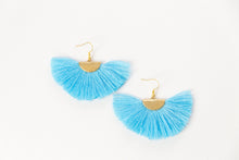 Load image into Gallery viewer, THE ROBIN fan sky blue tassel earrings