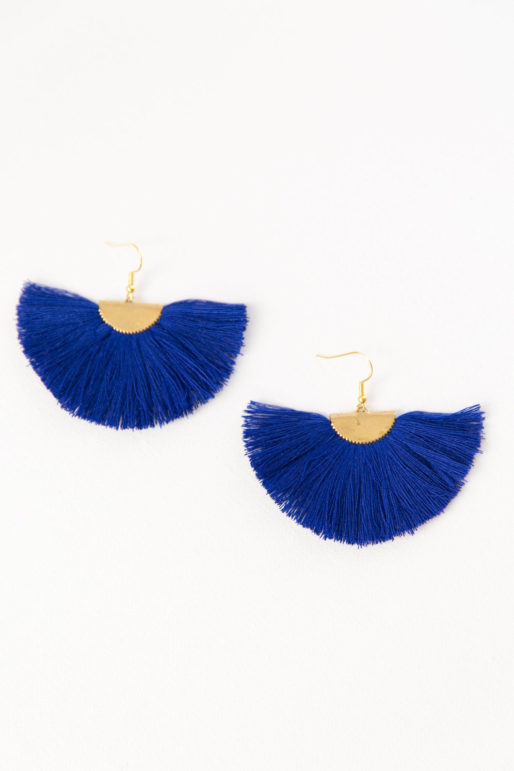 THE FONDA royal blue fan tassel earrings