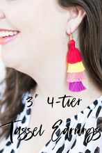 Load image into Gallery viewer, THE ALINDA PEACH, PURPLE, CITRON + NAVY OMBRÉ 4-tier tassel earrings