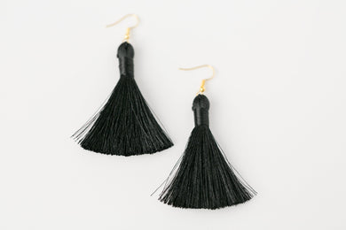 THE PAMELA 2” BLACK silky tassel earrings