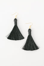 Load image into Gallery viewer, THE PAMELA 2” BLACK silky tassel earrings