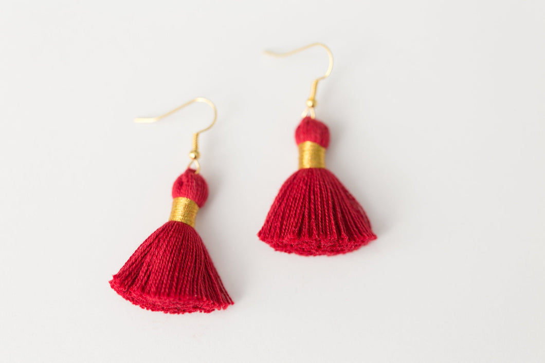 THE EMILIA 1-1/4” deep RED tassel earrings