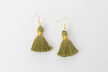 Load image into Gallery viewer, THE MARISSA 1-1/4” OLIVE tassel earrings