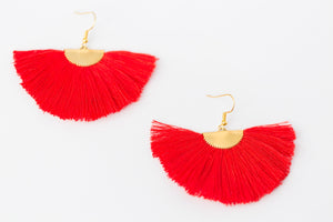 THE ROSE fan RED tassel earrings