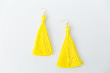 Load image into Gallery viewer, THE PATRICIA 3.5” bright YELLOW silky tassel earrings