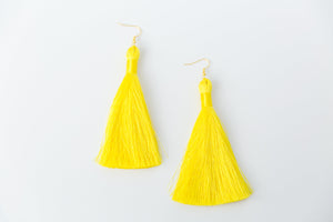 THE PATRICIA 3.5” bright YELLOW silky tassel earrings