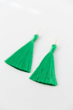 Load image into Gallery viewer, THE LINDA 3.5” bright GREEN silky tassel earrings