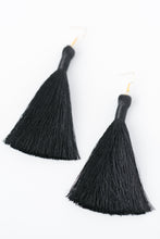 Load image into Gallery viewer, THE LOU 3.5” BLACK silky tassel earrings