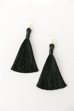 Load image into Gallery viewer, THE LOU 3.5” BLACK silky tassel earrings