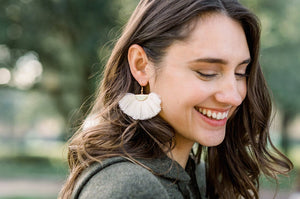 THE HANNAH fan off white tassel earrings