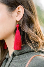 Load image into Gallery viewer, THE DENISE 3.5” bright red silky tassel earrings