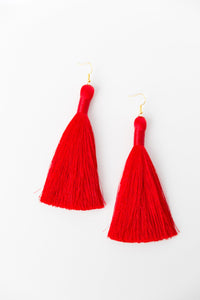 THE DENISE 3.5” bright red silky tassel earrings