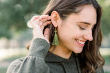 Load image into Gallery viewer, THE ELIZABETH 2” deep green silky tassel earrings