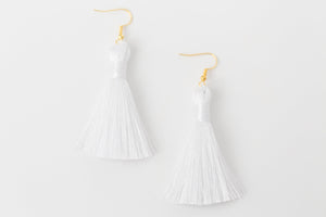 THE THERESA 2” snow WHITE silky tassel earrings