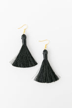 Load image into Gallery viewer, THE PAMELA 2” BLACK silky tassel earrings