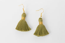 Load image into Gallery viewer, THE MARISSA 1-1/4” OLIVE tassel earrings