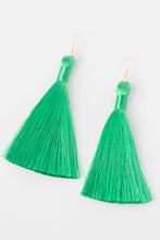Load image into Gallery viewer, THE LINDA 3.5” bright GREEN silky tassel earrings