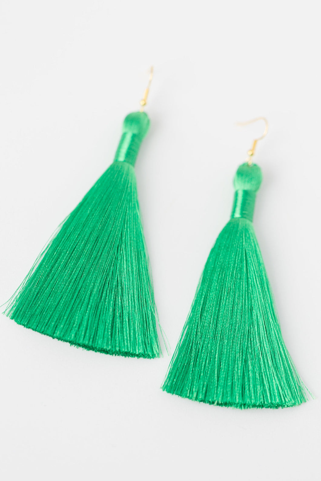 THE LINDA 3.5” bright GREEN silky tassel earrings