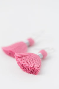 THE ALLIE SILVER 1-1/4” pink tassel earrings