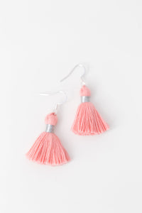 THE HALLI SILVER 1-1/4” light pink tassel earrings