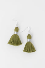 Load image into Gallery viewer, The MARISSA SILVER 1-1/4” OLIVE tassel earrings