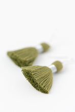 Load image into Gallery viewer, The MARISSA SILVER 1-1/4” OLIVE tassel earrings
