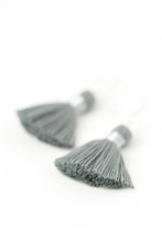 Load image into Gallery viewer, THE NOELLA 1-1/4” GREY silver tassel earrings