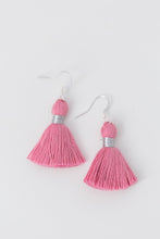 Load image into Gallery viewer, THE ALLIE SILVER 1-1/4” pink tassel earrings