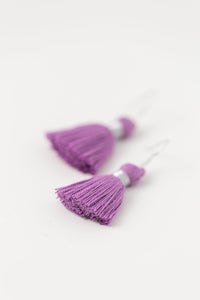 THE KEEGAN 1-1/4” silver purple tassel earrings