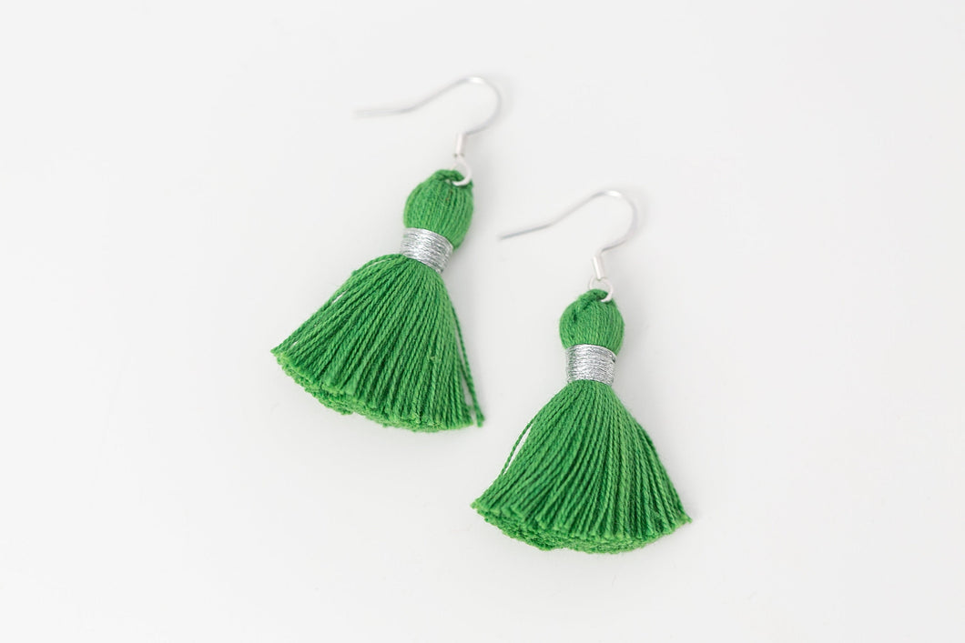 THE CALI 1-1/4” green tassel earrings