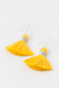 THE SARAH 1-1/4” yellow silver tassel earrings