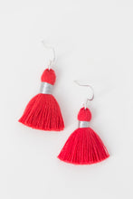 Load image into Gallery viewer, THE BRE 1-1/4” red silver tassel earrings