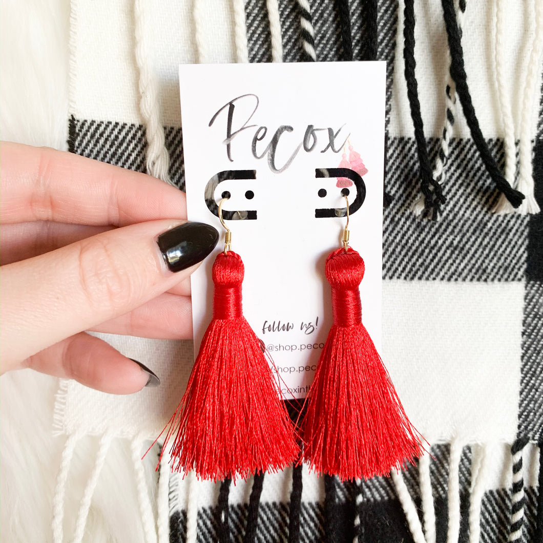 THE LEIGH 2” bright red silky tassel earrings