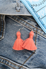 Load image into Gallery viewer, THE ALI 1-1/4” light pink/coral hue silver hook tassel earrings