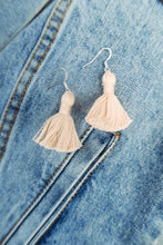 Load image into Gallery viewer, THE BECCA 1-1/4” CREAM/TAN silver hook tassel earrings