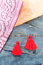 Load image into Gallery viewer, THE ADRIENNE 3.5” RED cotton &amp; gold tassel earrings (1.75 tassel)