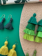 Load image into Gallery viewer, THE MEGAN 1-1/4” DEEP green tassel earrings