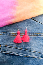Load image into Gallery viewer, THE EMILY MINI 1-1/4” pink silver hook tassel earrings