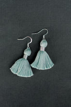 Load image into Gallery viewer, THE JENNIFER 1-1/4” LIGHT TURQUOISE silver tassel earrings