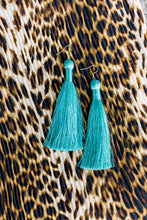 Load image into Gallery viewer, THE JUDITH 3.5” LIGHT TURQUOISE silky tassel earrings