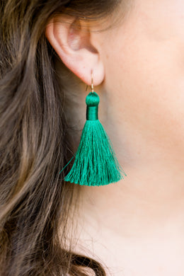 THE LORENA 2” PEACOCK silky tassel earrings