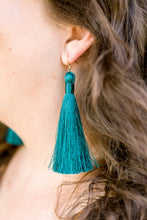 Load image into Gallery viewer, THE SAMARA 3.5” TURQUOISE silky tassel earrings