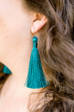 THE SAMARA 3.5” TURQUOISE silky tassel earrings