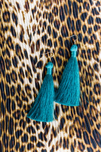 Load image into Gallery viewer, THE SAMARA 3.5” TURQUOISE silky tassel earrings