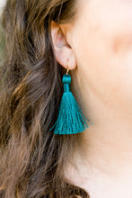 Load image into Gallery viewer, THE TRINITY 2” TURQUOISE silky tassel earrings